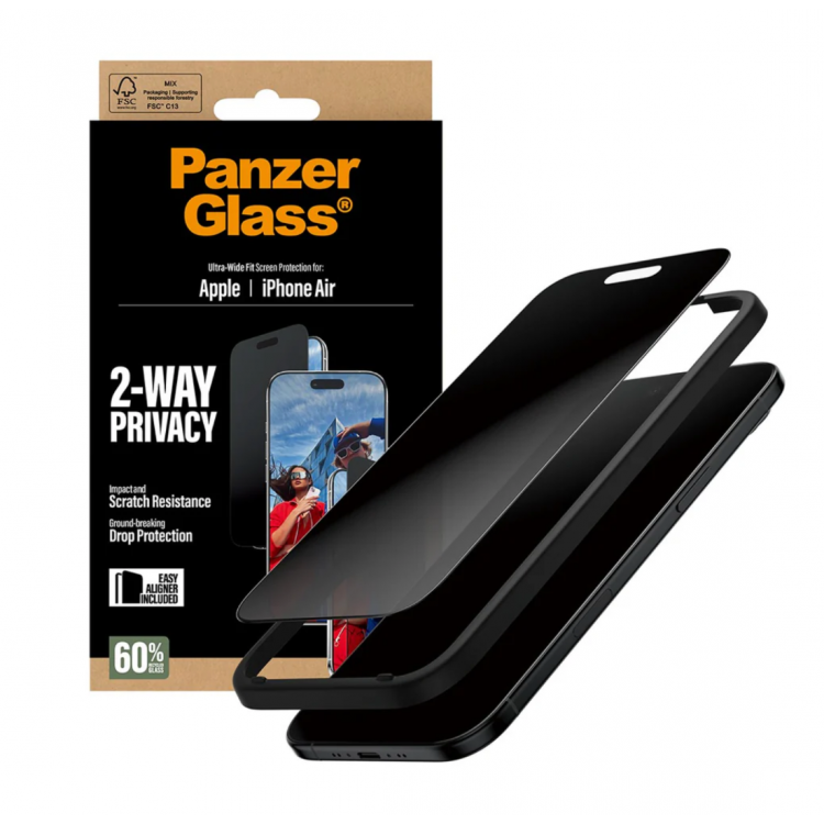 PanzerGlass Γυαλί προστασίας Fullcover Privacy Ultra-Wide Fit w. EasyAligner Case Friendly 0.3MM για Apple iPhone 17 Air 6.6 5G 2025 - PG-PG74944